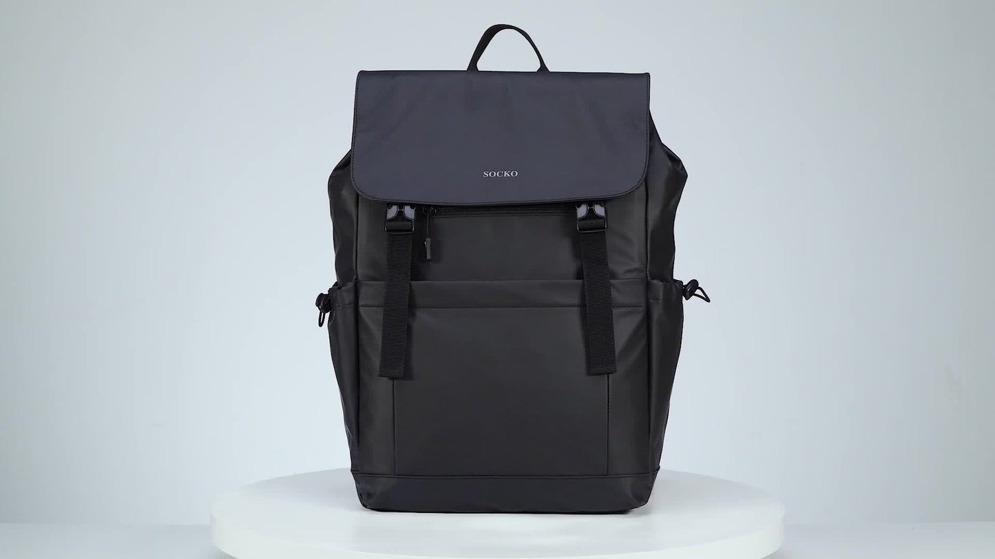 Preppy Style Casual Daypack Lightweight Polyester Backpack with Laptop Compartment, Trolley Sleeve, Adjustable Shoulder Straps, Sewing Thread Design – Ideal for College, Commuting, Travel