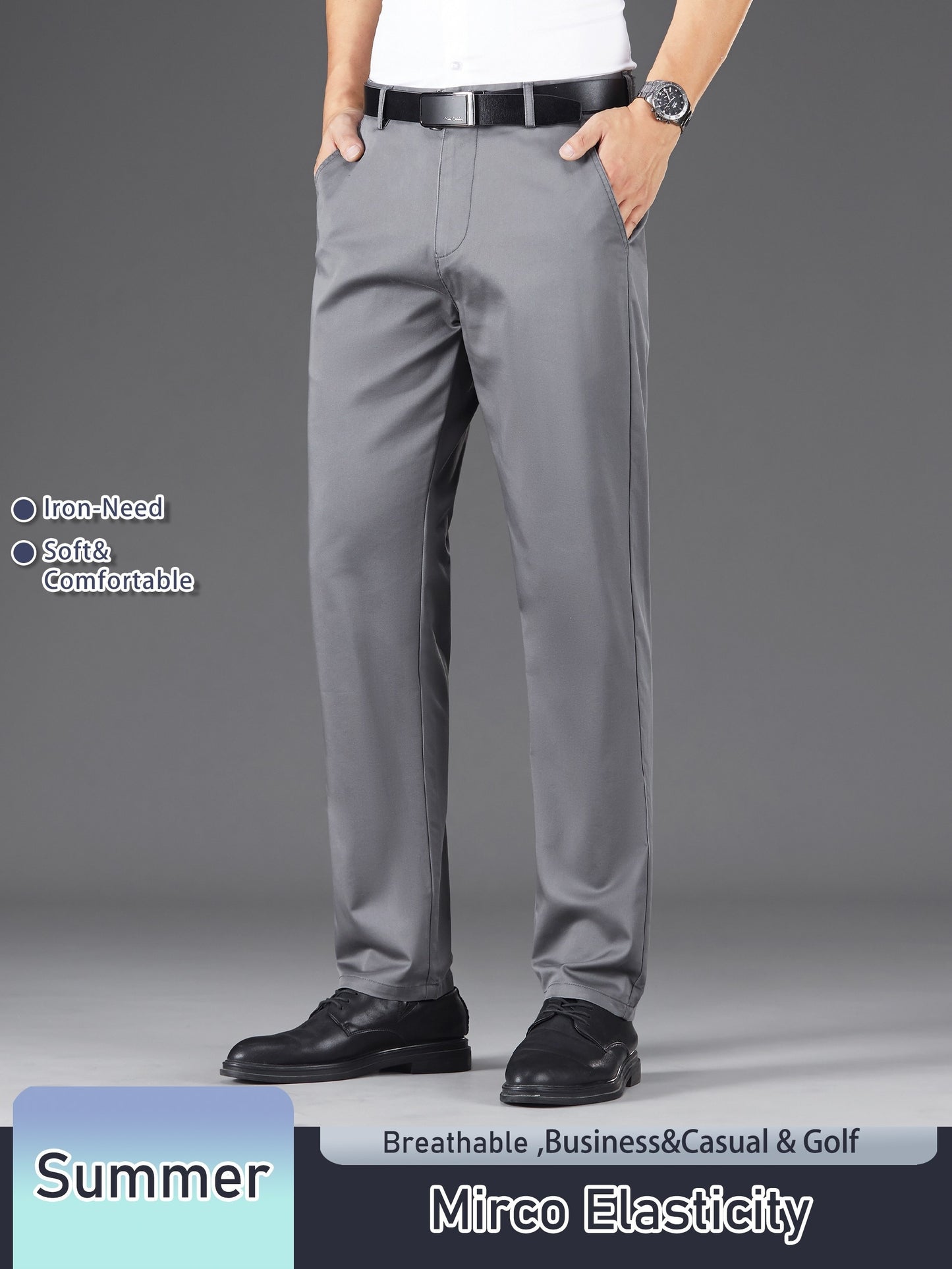 Men's Solid Color Straight Leg Business Style Cotton Blend Pants, Casual Comfy Breathable Outdoor Trousers As Gift