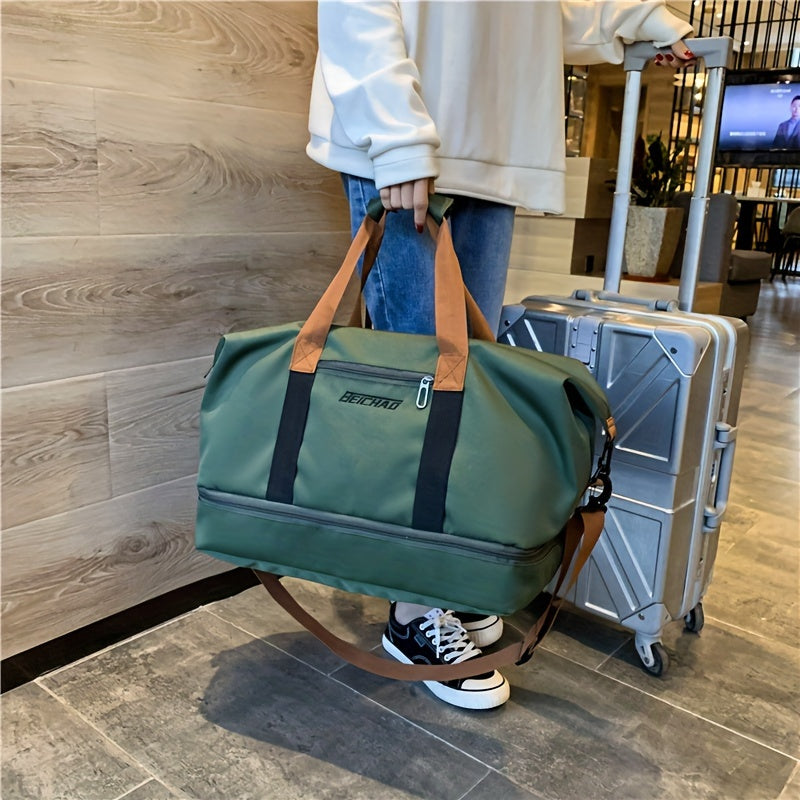 Large Capacity Travel Bag, Casual Outdoor Hiking Tote Bag, Nylon, Mixed Color, Random Printing, No Edge Paint, with Separation of Wet and Dry, for Women, Fitness, Yoga, Weekend Overnight