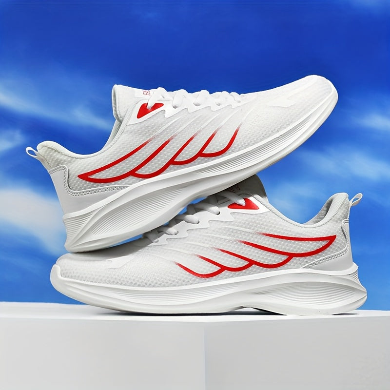 2025 New Arrival Men'S White Red Sneakers - Breathable Mesh, Soft Bottom, Casual Sports Shoes for Running Daily Wear, Casual Athletic Shoes Modern Casual Shoes Breathable Upper, Running Shoes