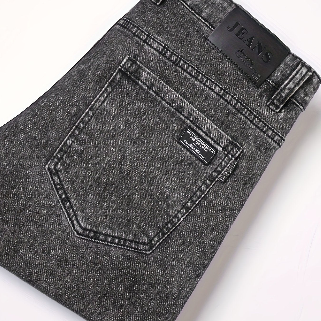 Men's Slim Fit Grey Jeans - Cotton Blend, Machine Washable, All-Season Denim Pants for Teens