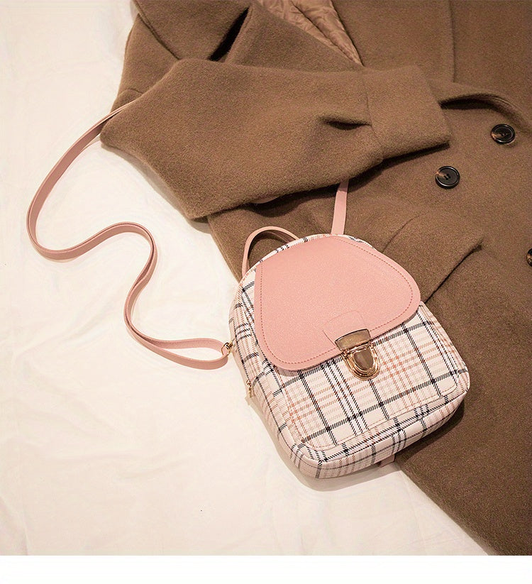 Adjustable Strap Grid Backpack, Cute Backpack, Zipper Casual Shoulder Bag, Card Wallet, Casual Phone Pouch, Leisure Camera Bag, Coin Purse, Key Pouch, Shoulder Bag, Crossbody Bag, Convertible Backpack.