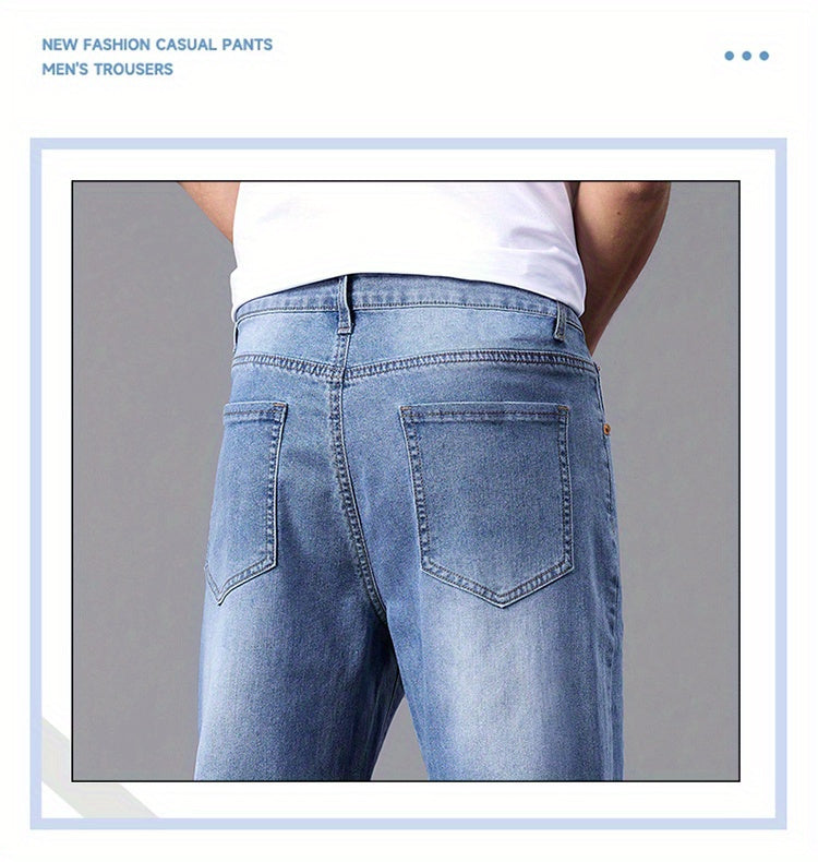 Men'S Stretchy Long Pants, Stylish And Versatile, Slim Fit, Breathable, Trendy Denim Trousers for Spring And Summer.