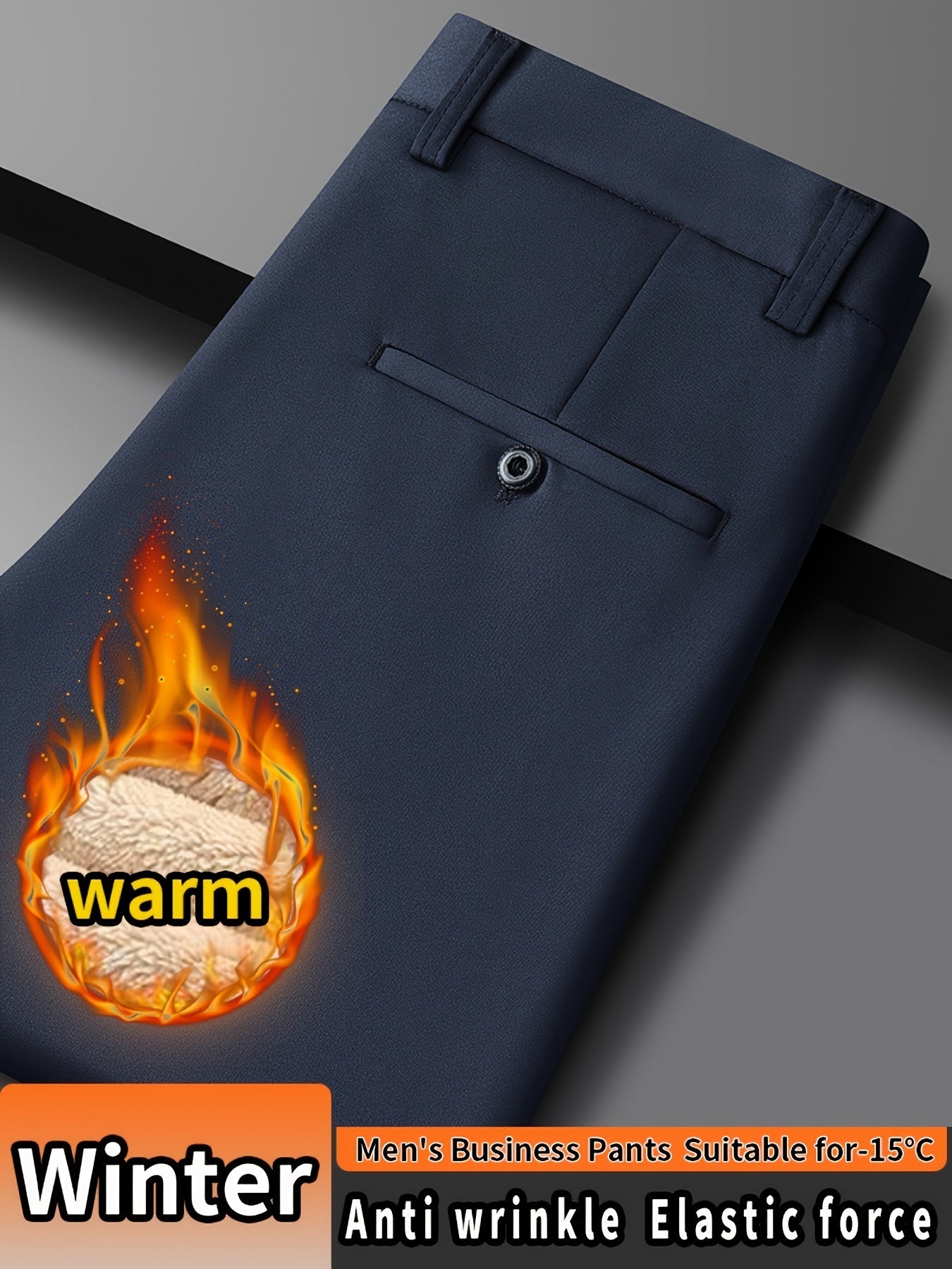 Men'S High Waist Solid Color Straight Leg Business Pants with Pocket Details, Polyester and Elastane Blend with Viscose Lining, Elastic Stretch, Zipper Fly Closure, Suitable for Fall/Winter Workwear