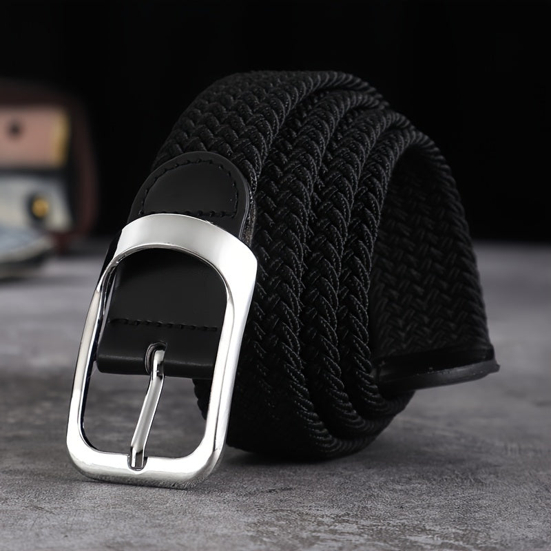 Men And Women's Elastic Woven Belt With Button Buckle, For Casual Jeans Christmas Gift