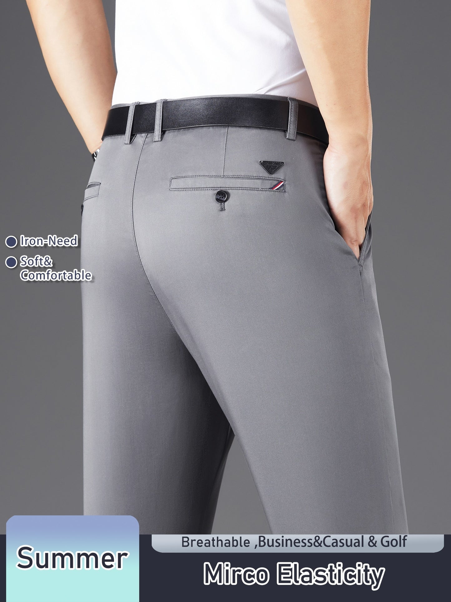 Men's Solid Color Straight Leg Business Style Cotton Blend Pants, Casual Comfy Breathable Outdoor Trousers As Gift