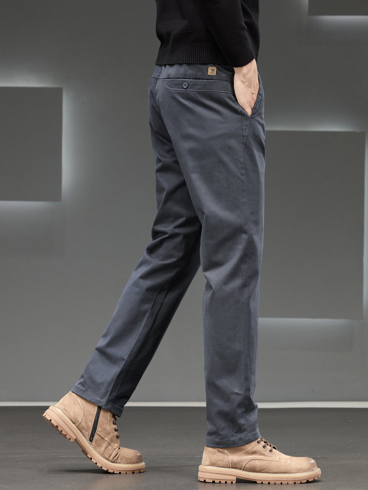 Men's Classic Business Trousers - Lightweight Polyester Straight-Leg Pants For Spring/Fall - Button Details - Non-Elastic Fabric - Solid Color - Regular Fit