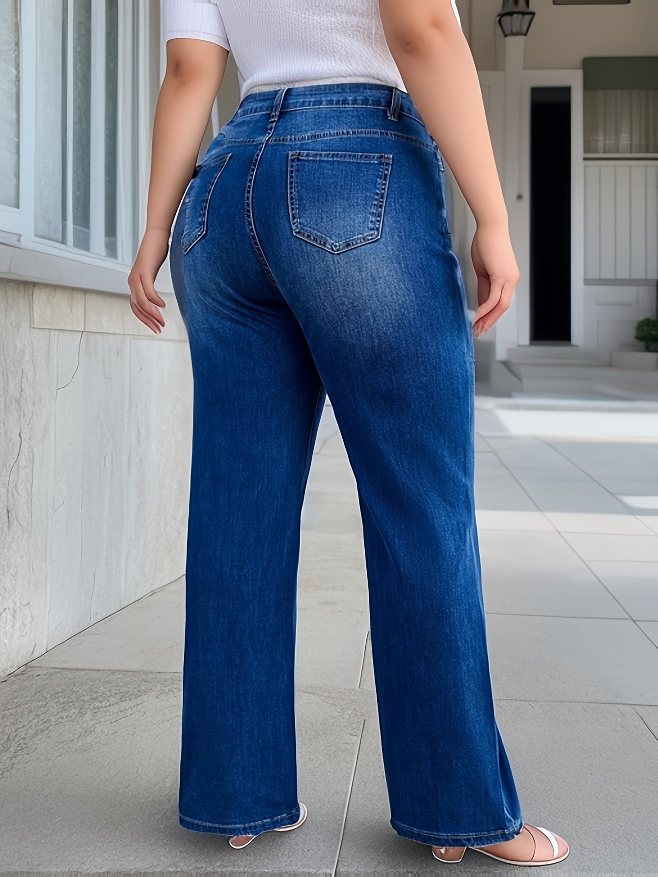 Women's Plus Solid Casual Straight Jean շալվար