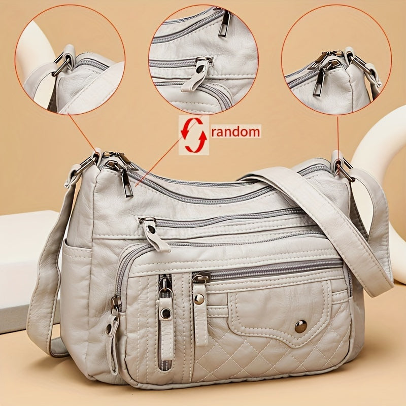 Large Capacity Nylon Shoulder Bag with Adjustable Strap, Anti-Theft Zip Closure - Available in Light Brown, Light Gray, Red, Black