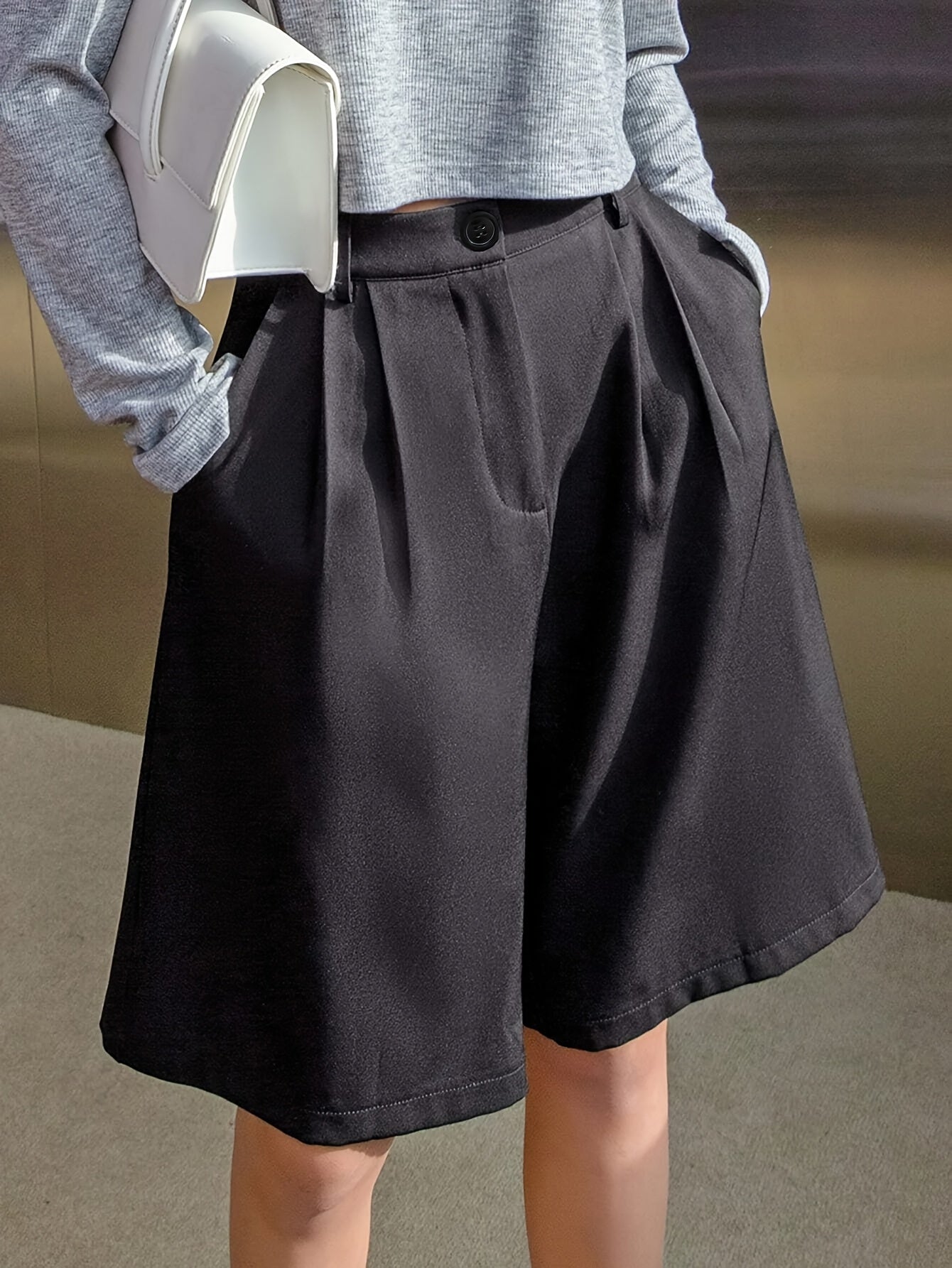 Women'S Plus Size Bermuda Shorts, Casual Solid Color պոլիեսթեր 100%, Ոչ ձգվող հյուսված գործվածք գրպաններով, գարուն/ամառ/աշուն հագուստ - T071
