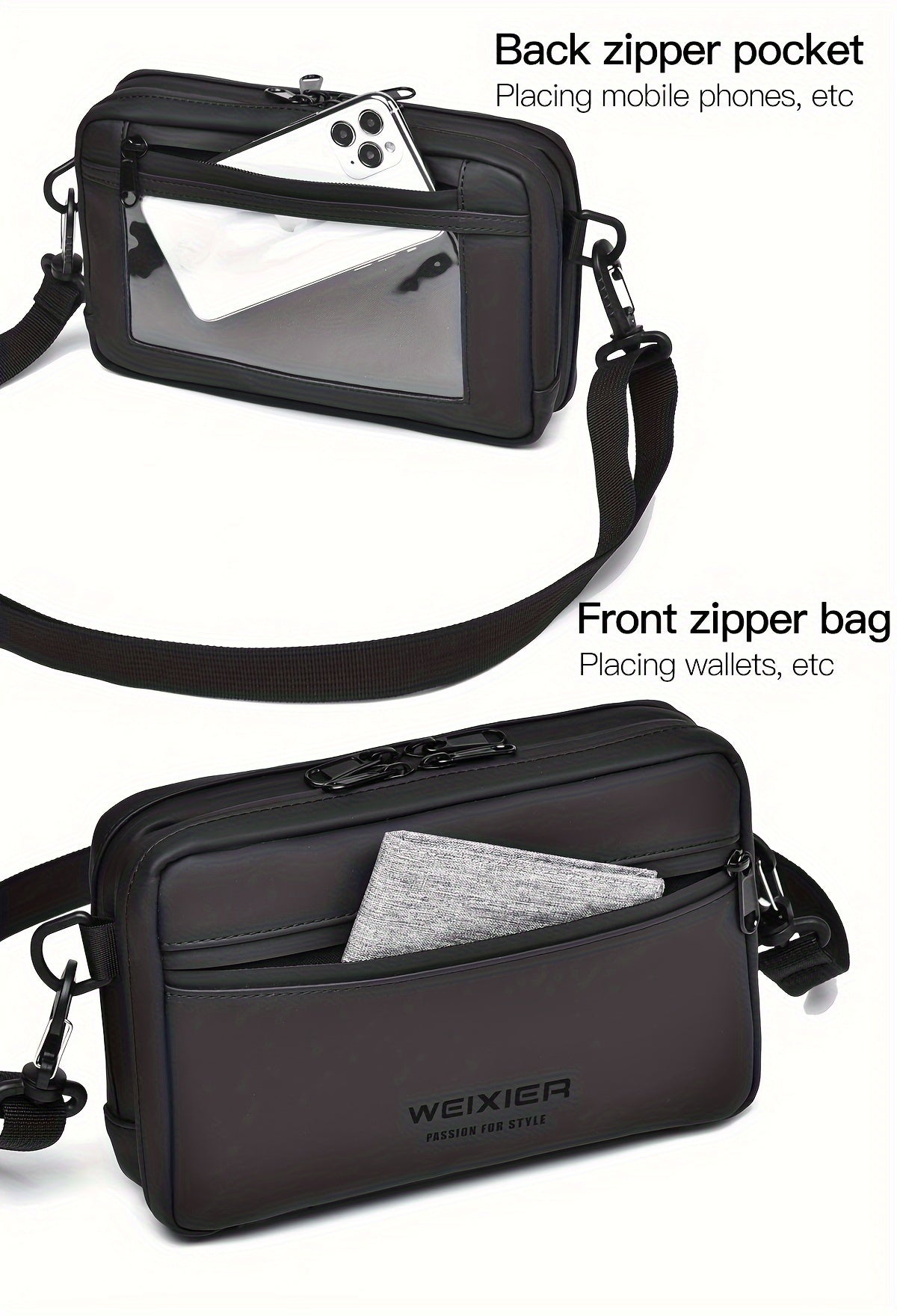 WEIXIER Unisex Fashion Messenger Bag, Shoulder Satchel with Detachable Strap, Polyester Lined, Business Briefcase for Commuting Outdoor, Ideal Gift for Husband Or Boyfriend