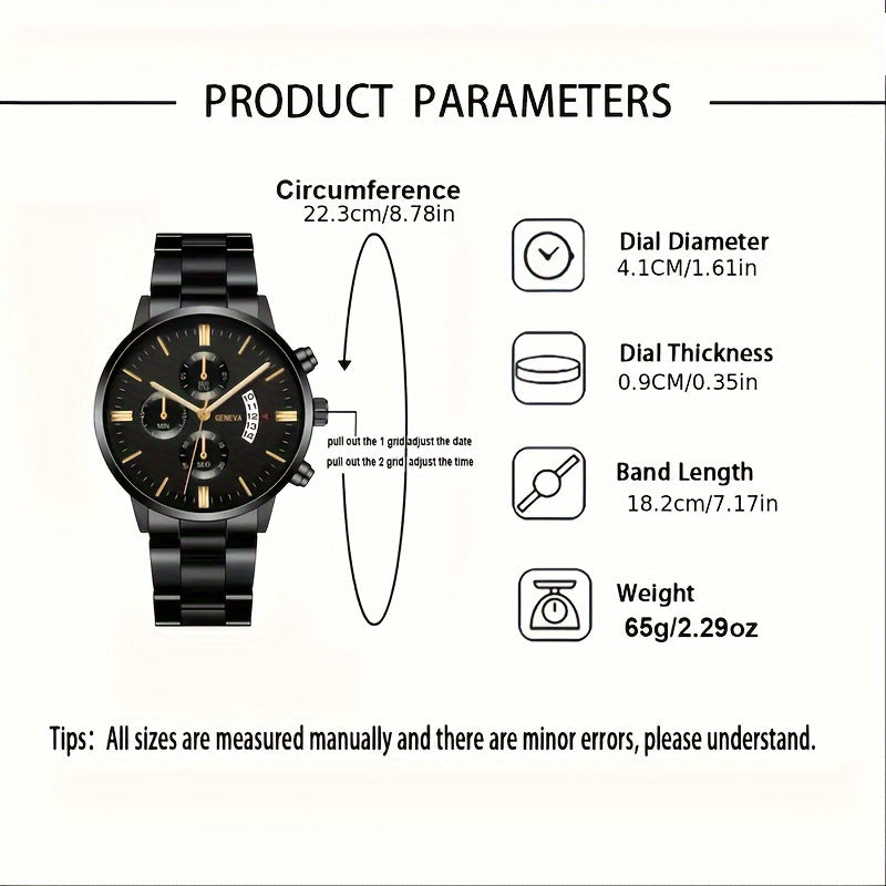 2pcs Men'S Quartz Watch Set with Concept Decorative Dial, Fashionable Wristwatch & Bracelet Combo - Shock-Resistant, Analog Display, Alloy & Stainless Steel Bands - Ideal for Birthdays & Holiday Parties, Gift for Men & Studen