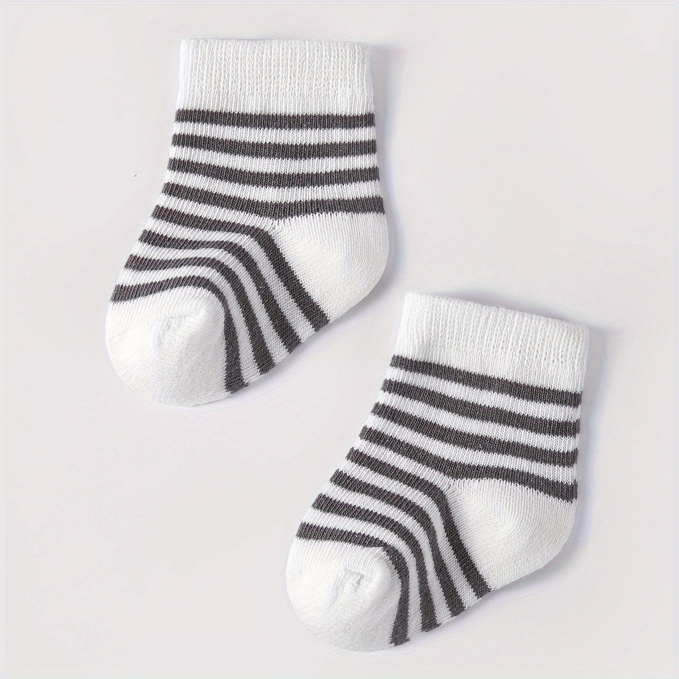 10 Pairs Of Baby Boy's Striped Knitted Socks, Breathable Sweat-absorbing Comfy Soft Casual Simple Style Socks All Seasons Wearing For Kid's Outdoor Wearing