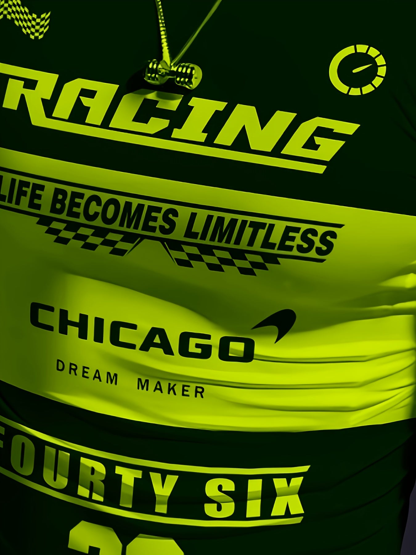 Men'S Racing Graphic T-Shirt - Bold Neon Green Black Racing Car Design, Lightweight Breathable Fabric for Motorsport Events, Casual Streetwear - Chicago Dream Maker Inspired Casual Attire, Racing Jersey, Event Apparel, Spor