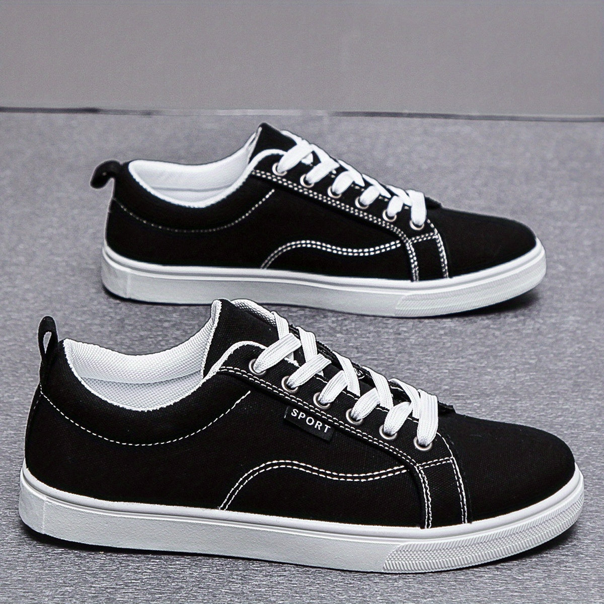Men's Canvas Skate Shoes, Casual Outdoor Non-slip Lace-up Walking Sneakers, Flat Shoes