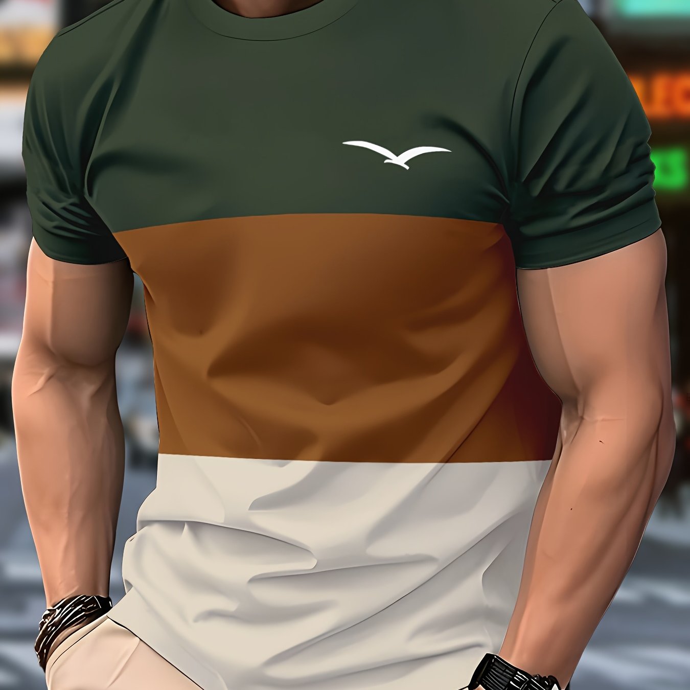 Men'S Novelty T-Shirt - Olive Green to Beige Ombre Gradient, Regular Fit Casual Everyday Shirt for Office Outings - Modern Minimalist Men'S Fashion Tee, Versatile Clothing, Sleek Design, Comfortable Material, Stylish Top, Y