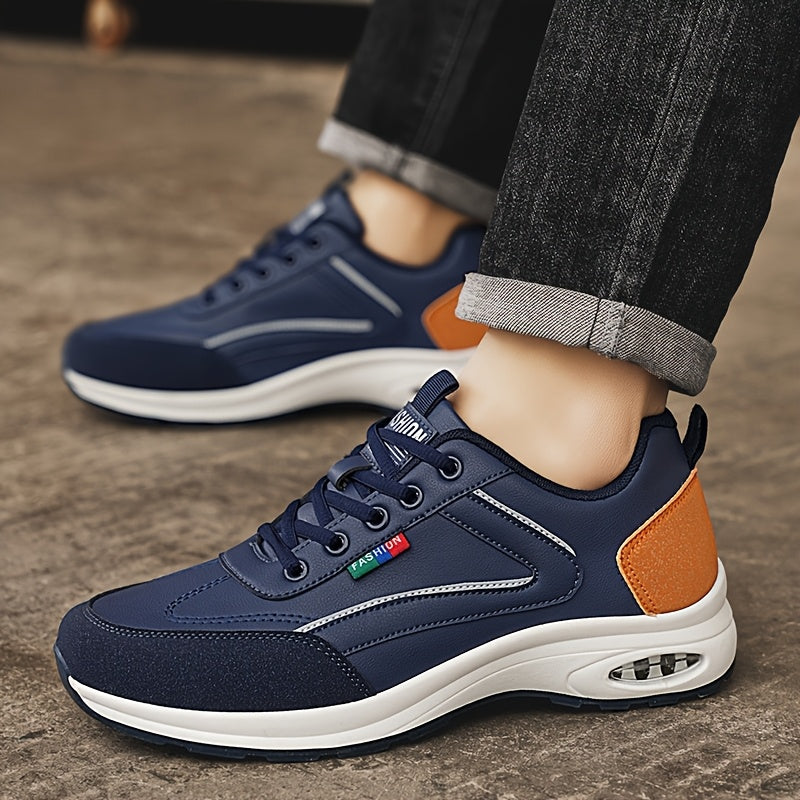 Men's Casual Skate Sneakers - Low-Top Breathable PU & Fabric Upper, Durable PVC Sole, Black/White Colorway for All-Season Urban Streetwear & Light Sports, Everyday Footwear | Sleek Sneaker Design | Fabric Lined Interior, Skat