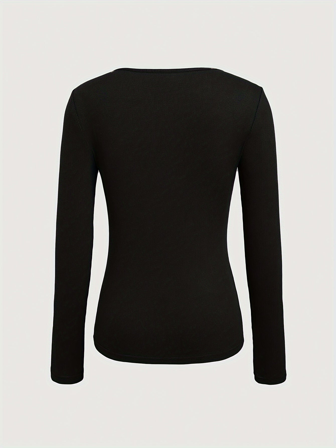 1pc Essence Women'S Elegant Ribbed Long Sleeve T-Shirt, Polyester and Spandex Blend, Hollow-Out Detail, Solid Color, Crew Neck, Regular Length, Knitted Fabric - Autumn/Winter Collection