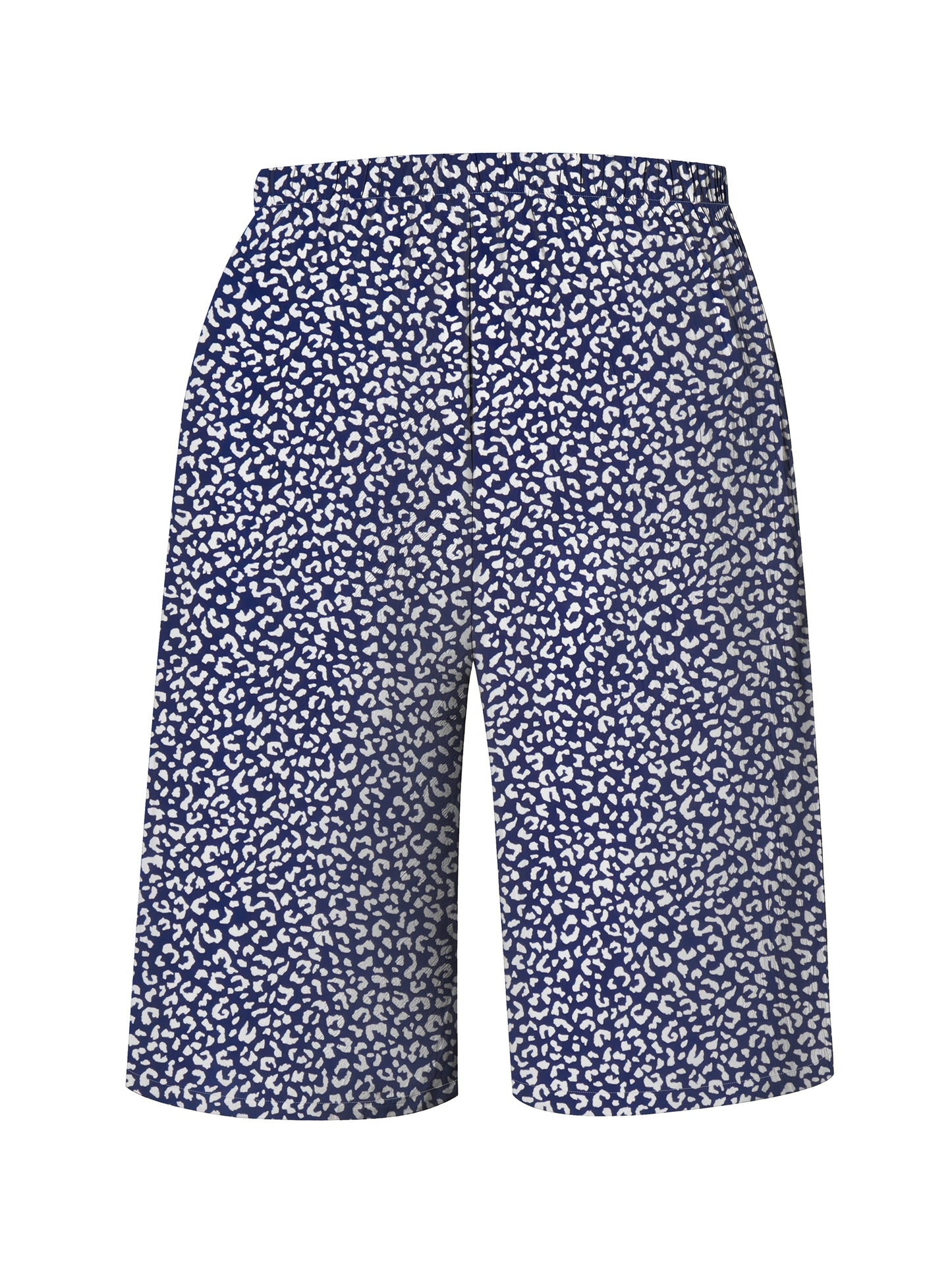 Plus Size Women's Lightweight Beach Shorts - Casual Blue and White Floral Print, Drawstring Waist, Polyester, Machine Washable, Knee-Length with Pockets
