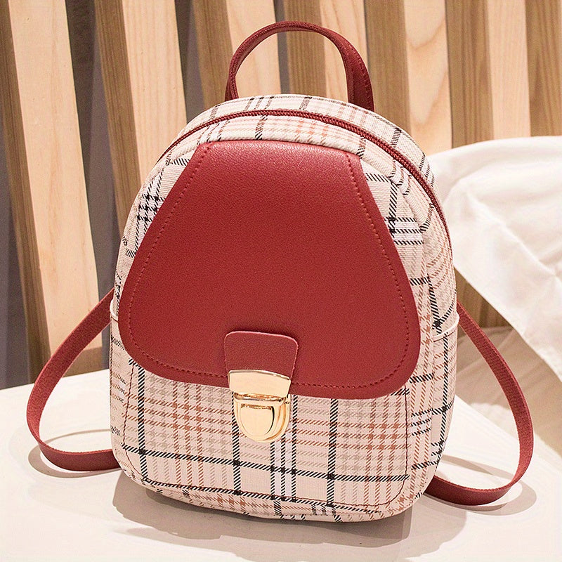 Adjustable Strap Grid Backpack, Cute Backpack, Zipper Casual Shoulder Bag, Card Wallet, Casual Phone Pouch, Leisure Camera Bag, Coin Purse, Key Pouch, Shoulder Bag, Crossbody Bag, Convertible Backpack.