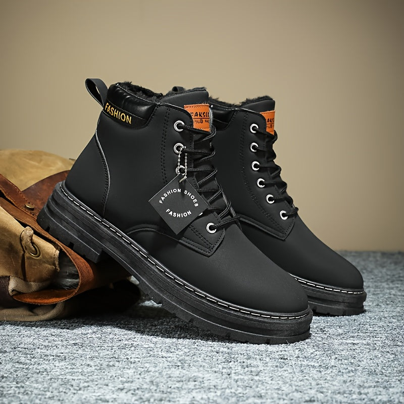 Men's Heavy-Duty Winter Snow Boots - Insulated & Slip-Resistant -like Upper, Thermal Insulation & Cushioned Insole, Large Size Availability (Beige/Brown/Coffee) - All-Terrain Traction Tread, Round Toe & Lace-Up Closure for Hi