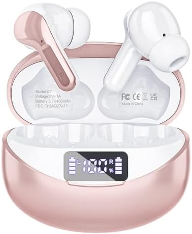 Wireless Earbuds Bluetooth Headphones 50H Playback Ear Buds with IPX7 Waterproof, HD Microphone, LED Display for Iphone and Andriod White