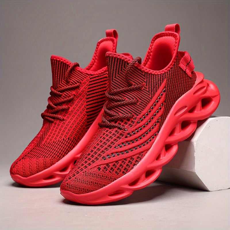 Breathable Knit Sneakers - Summer Height-Boosting Running Shoes | Fashionable & Casual Lace-Up Athletic Footwear for Men and Women | Durable EVA Sole | Perfect for Outdoor Activities | Black, White, Red, Summer Running Shoes|