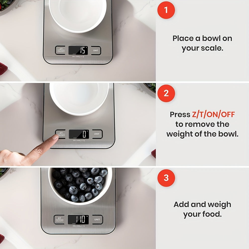 1pc High-Precision Digital Kitchen Scale, 22lb/10kg Capacity, Stainless Steel with LCD Display, Tare Function, Easy Clean, 6 Unit Measurements (g, oz, lb, kg, lb-oz), Ideal for Baking, Cooking, Coffee, and Packaging