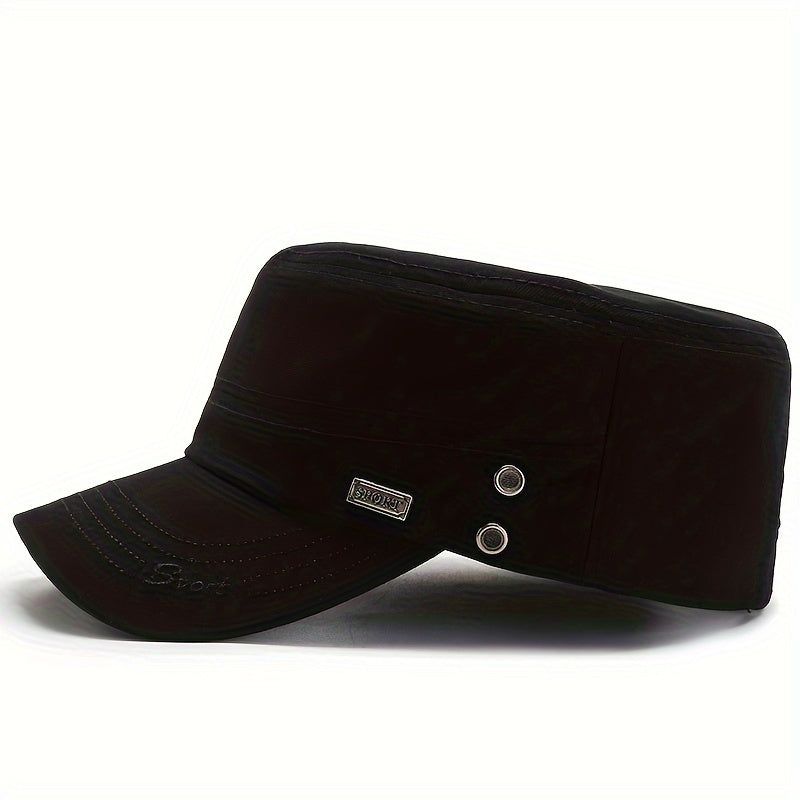 EDIKO Men's Cotton Flat Top Cap, Embroidered Adjustable Military Cadet Hat with Lightweight Toggle Closure, Hand Washable, Stretch Fit for New Year's Occasions - Solid Color Woven Cap