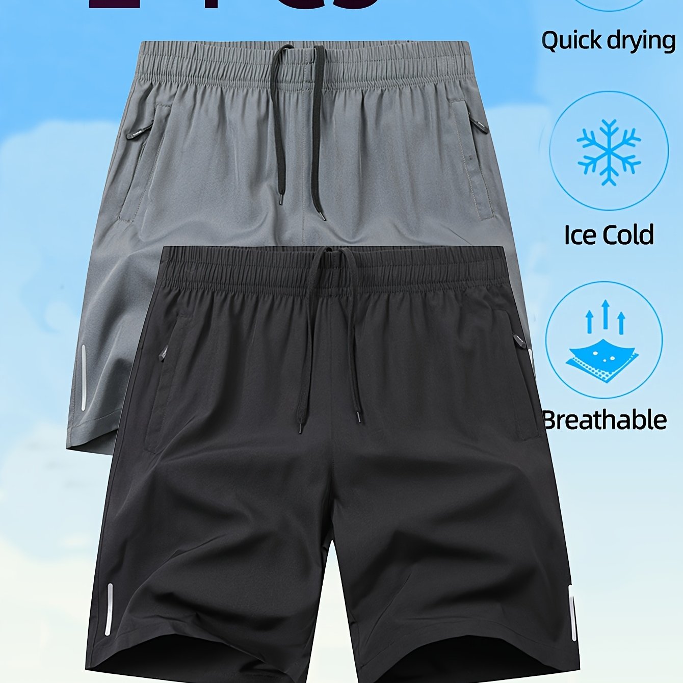 2pcs Men'S Casual Printed Polyester Shorts with Slight Stretch, Luminous Details, and Quick Drying Lining