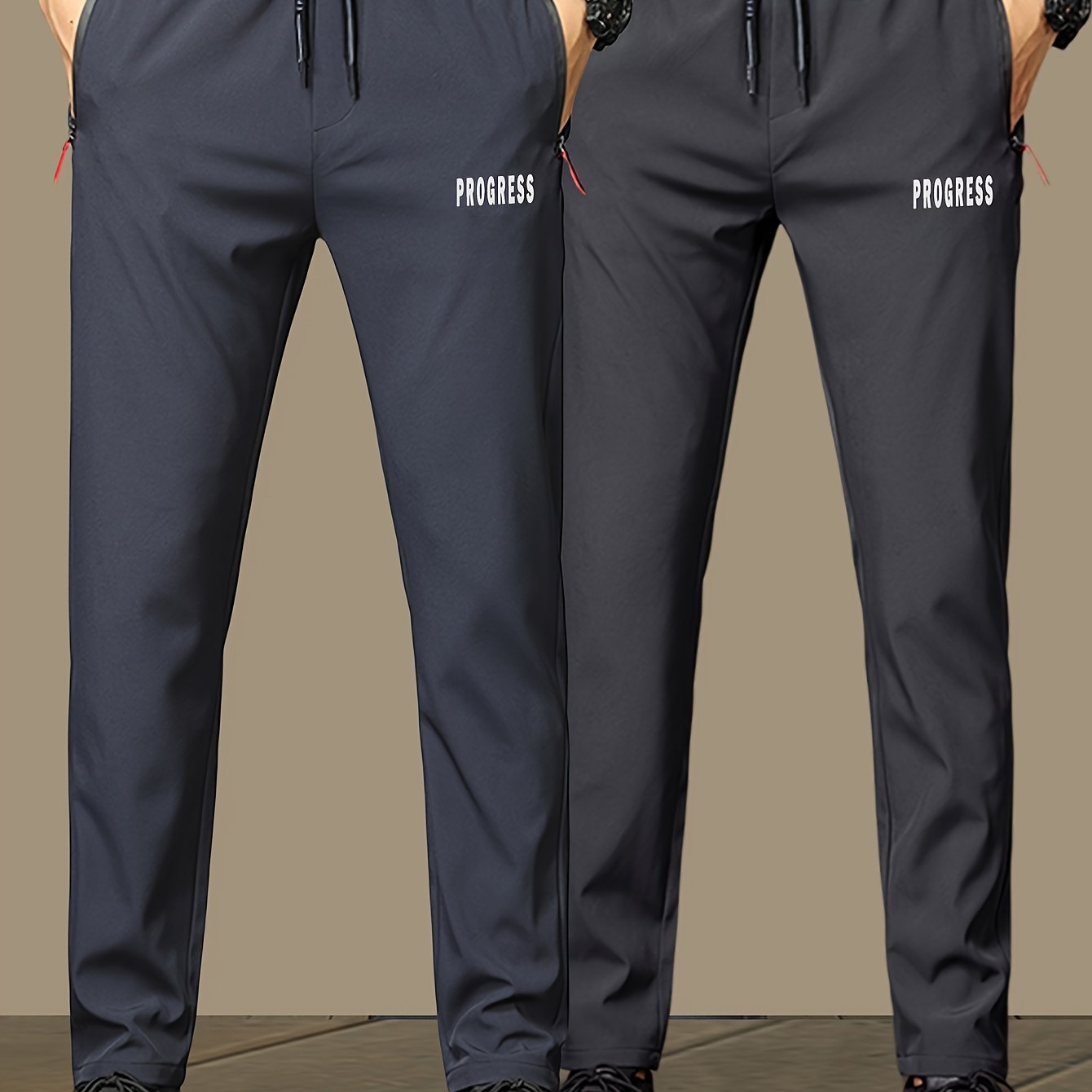 2pcs Men's Lightweight Joggers - Quick-Dry Breathable Polyester, Stylish "PRINCESS" Print with Drawstring Waist & Zipper Pockets, Black Casual Sweatpants for Casual Attire, Adjustable Comfort Pants | Stylish Print Joggers | S