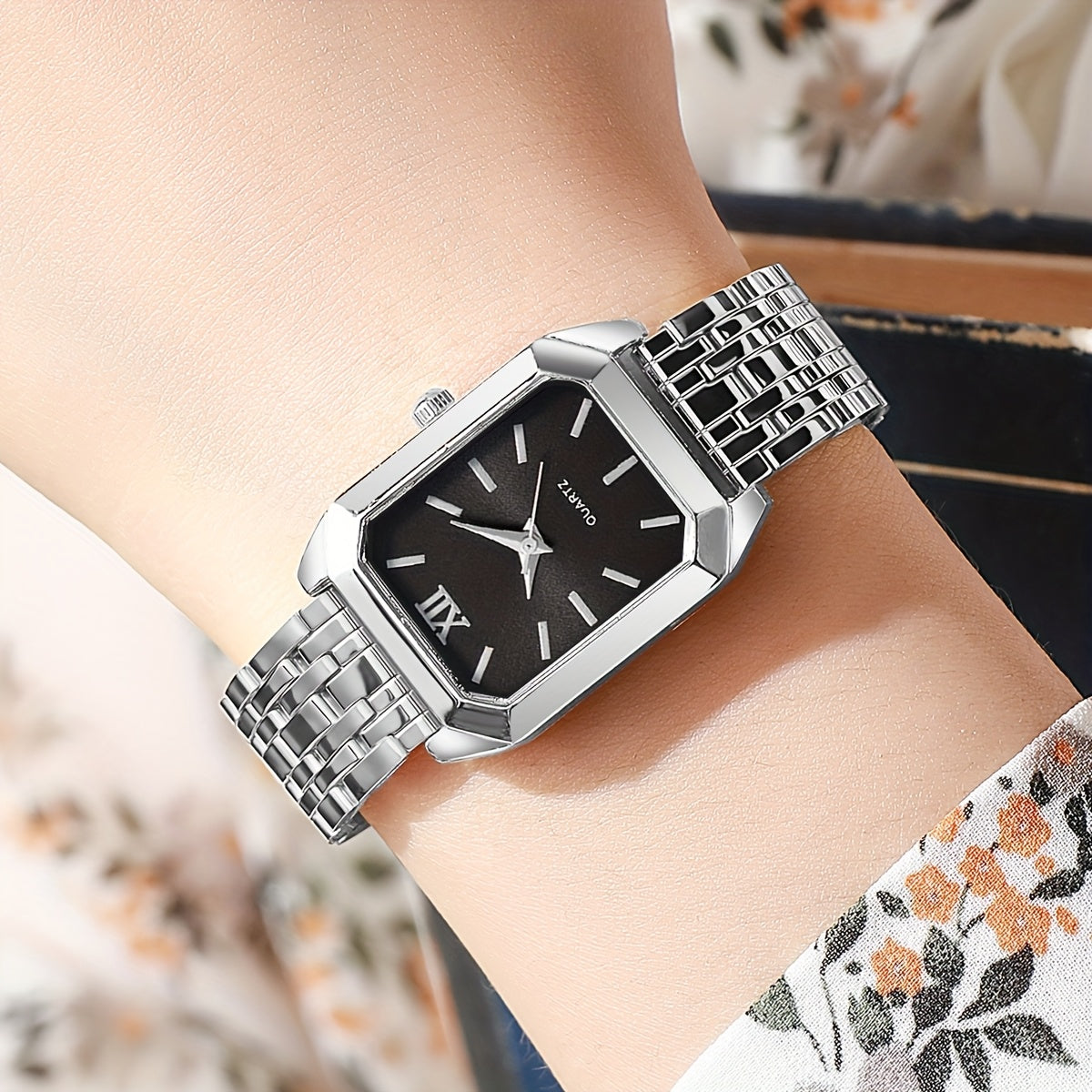 1pc Women's Luxury Square Watch with Multi-Color Dial & Golden-Tone Zinc Alloy Band - Quartz Movement, Fashionable Wristwatch for Casual & Formal Occasions, Casual Wristwatch | Colorful Dial Watch | Premium Look Watch