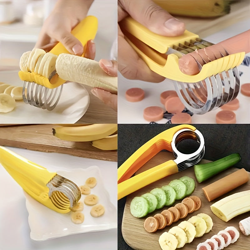 Premium Banana & Cucumber Slicer Pro - Sharp Stainless Steel Blade, Manual Handheld Slicer with Ergonomic Yellow Plastic Handle - Dishwasher Safe, Rust-Resistant & BPA-Free for Healthy Snacks, Meal Prep, Home & Professional K