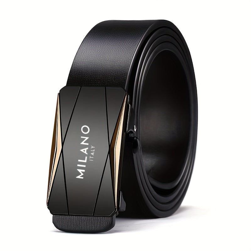 1pc Milano Italy Men's Automatic Buckle Belt - Black Faux Leather, Classic Design for Jeans & Dress Pants, Perfect Gift for Dad or Husband, One Size Fits All