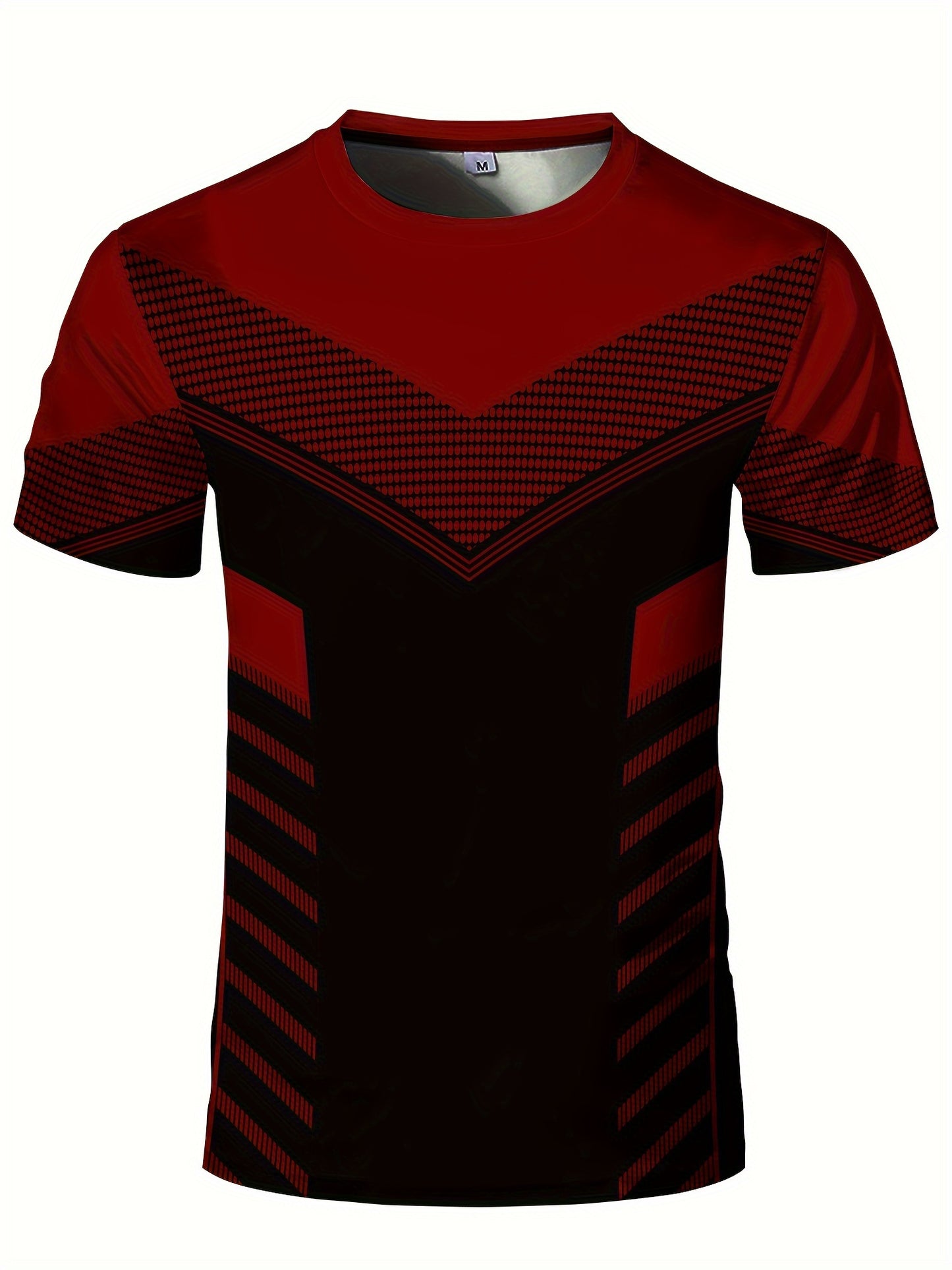 Men'S Geometric-Pattern Sports T-Shirt, Polyester Blend, Crew Neck, High Stretch, Short Sleeve, Quick-Dry, Tear-Resistant, Knit Fabric, Skinny Fit, with 3D Heat Sublimation for Running, Yoga, Training, Hiking, Casual & Athlet