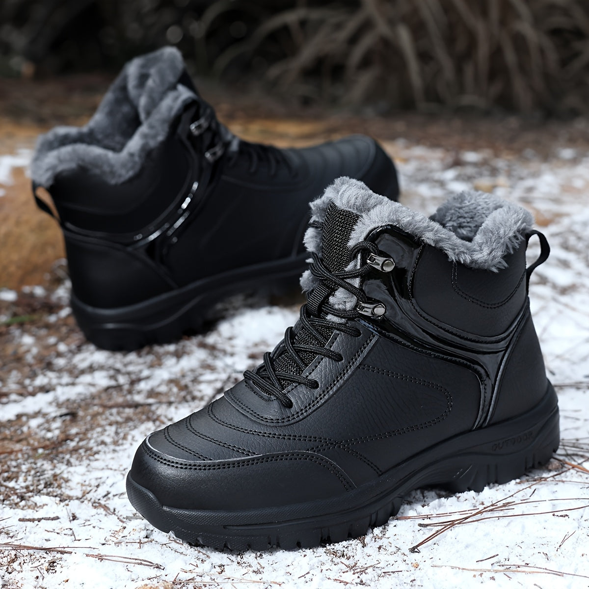 Men's Winter Snow Boots - with Plush Lining and Removable Insole - Slip-Resistant Tread, Suitable for Ice, Snow, Mud, Grass - Men's Casual and Formal Winter Shoes, Lace-Up Ankle Support - All-Terrain Grip - Men's Winter Boots