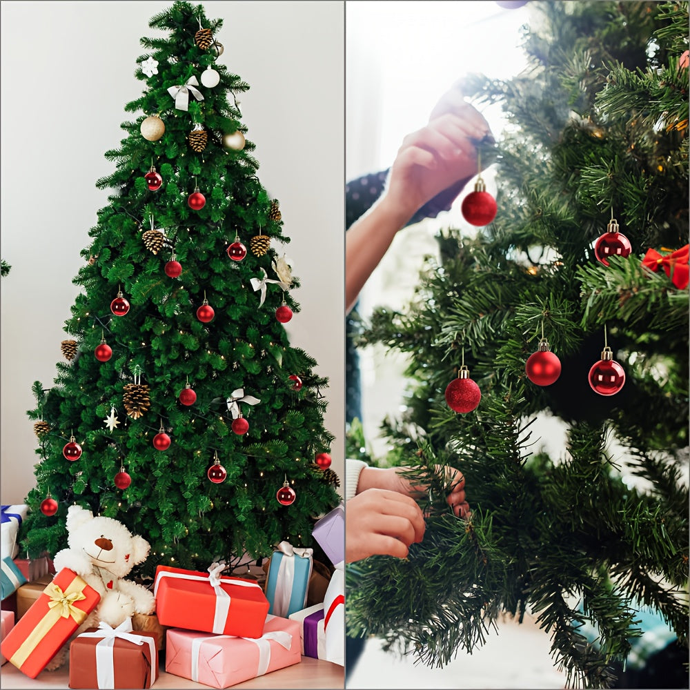 48 Red Christmas Tree Ornaments - 3cm Plastic Decorations, Includes 16 Glittery Miniature Trees with Strings for Christmas Tree Decoration and Holiday Décor,gift for new year,Valentine's Day