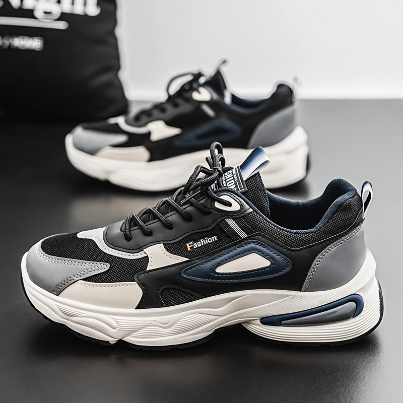Men's Fashion Sneakers - White/Black/Brown PU Upper, Breathable Fabric Lining Cushioned EVA Insole, Durable PVC Sole, Lace-Up Mid-Top Design for All-Season Casual Daily Wear, High Top Sneakers, Versatile Footwear, Modern