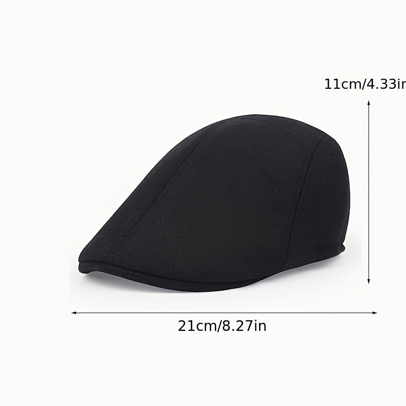 Street Style Solid Color Beret Cap, Casual Front-Brim Sun Protection Hat, Woven, with Polyester 65% and Cotton 35%