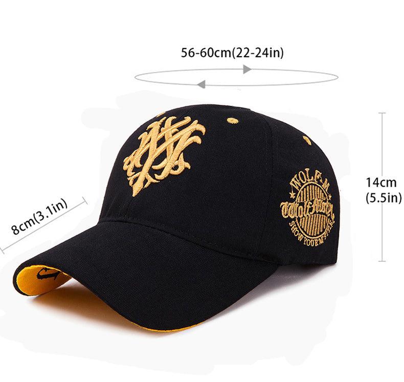 Men's Embroidered Letter Baseball Cap - Adjustable Snapback, Sun Protection, Rayon, Black with Golden Embroidery, Casual Sport Hat for All Seasons