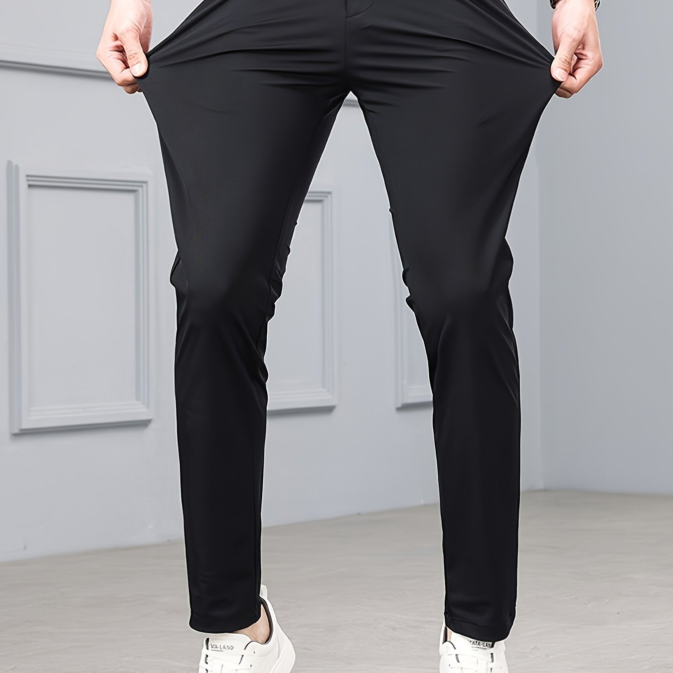 Men's Slim-Fit Stretch Casual Pants with Multiple Pockets - Waterproof, UV Protection, Light Gray, Straight Leg, Nylon Blend for Spring/Fall, Button Closure, Comfortable & Stylish Design, Everyday Comfort Pants | Modern Casua