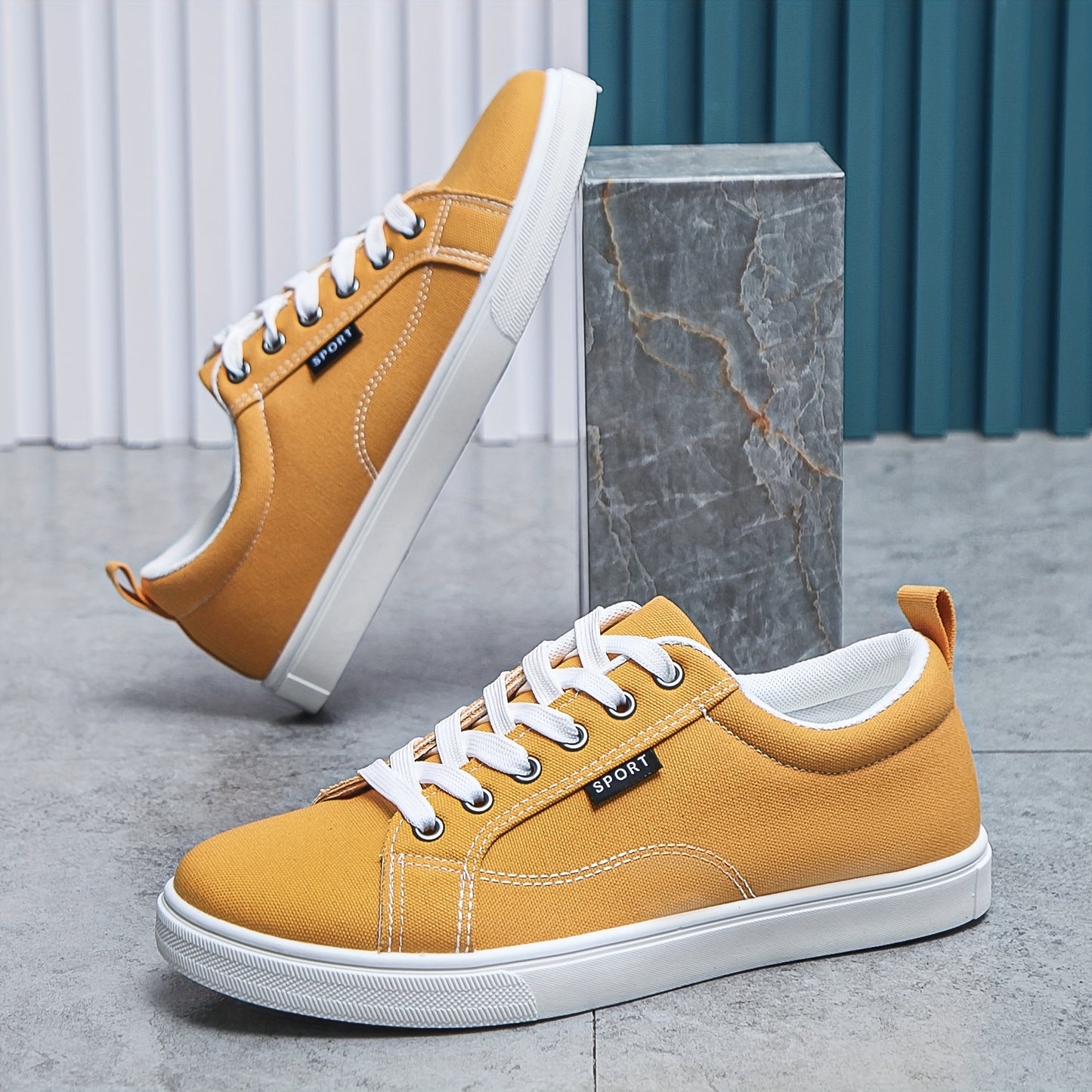 Men's Canvas Skate Shoes, Casual Outdoor Non-slip Lace-up Walking Sneakers, Flat Shoes