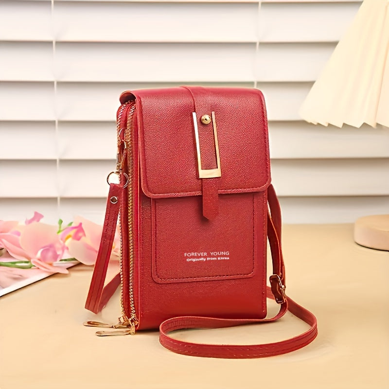 Touch Screen Mobile Phone Bag, Mini Flap Crossbody Bag, Fashion Faux Leather Purse, Vertical Wallet With Card Slots