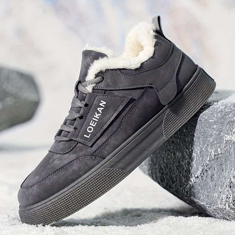 Low-top Versatile Men's Plush-lined Warm Sneakers, Comfortable and Trendy Thick-soled Outdoor Running Casual Skate Shoes