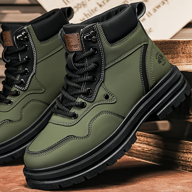 Large Size High Top Casual Shoes Short Boots Men's Big Yellow Boots High Top Trendy Versatile British Style Short Boots Mid Top Work Boots Men's Hiking Boots
