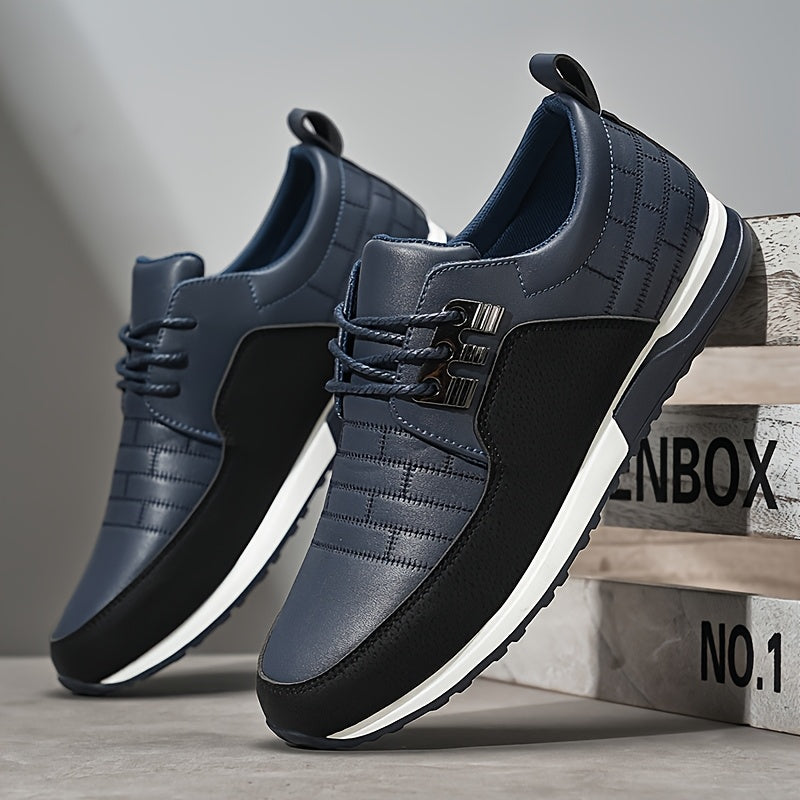 1pair Men'S Casual Business Sneakers, Round Toe, Low-Top, Solid Color, Faux Upper, with Fabric Lining, EVA Insole, PVC Sole, Lace-Up Closure for Daily and Leisure Wear