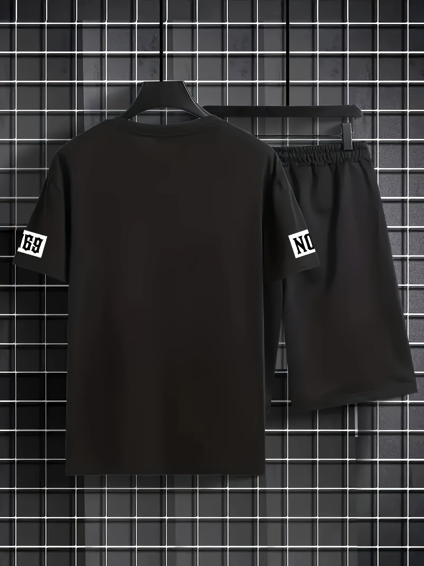Men's Casual T-Shirt and Shorts Set with Bold "B" Print - Polyester Knit Fabric, Machine Washable, Summer Streetwear, Perfect for Outdoor Activities and Comfortable Leisure Wear