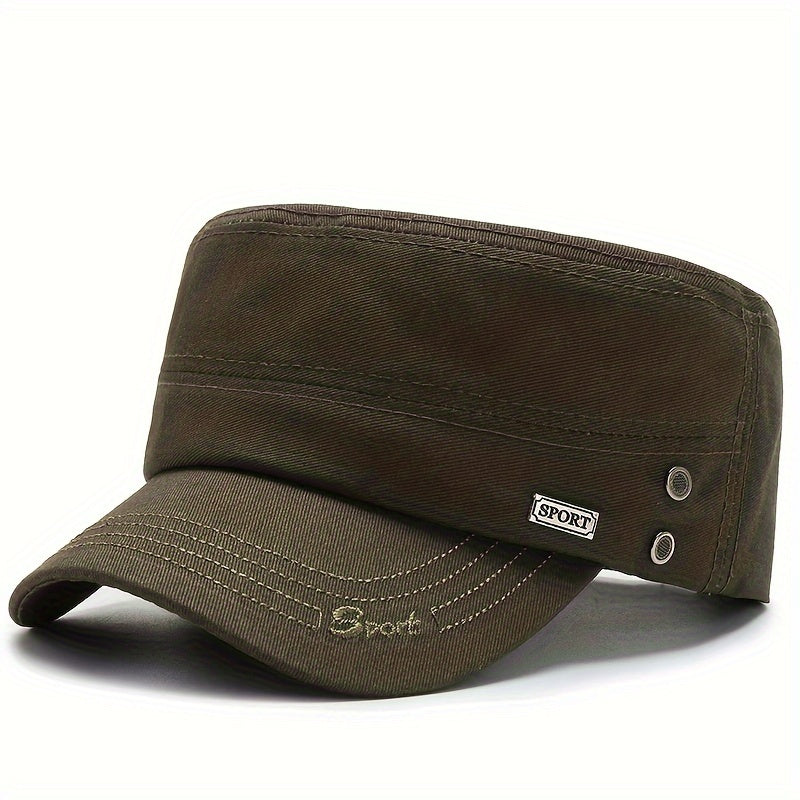 EDIKO Men's Cotton Flat Top Cap, Embroidered Adjustable Military Cadet Hat with Lightweight Toggle Closure, Hand Washable, Stretch Fit for New Year's Occasions - Solid Color Woven Cap