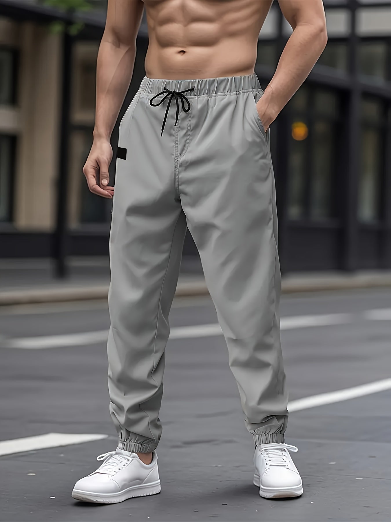 1pc Men'S Casual Cargo Pants, Solid Color Polyester Drawstring Waist, Non-Stretch Woven Fabric, Regular Fit, Polyester Lined, Perfect for Weekend Casual Wear