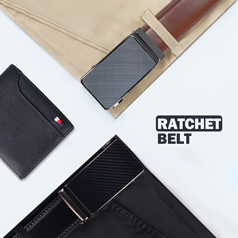 Men's Automatic Buckle Genuine Leather Cowhide Belt, Leisure Fashion Pants Belt, Men Waistband, With Gift Box